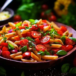 Paste fara ou, cu legume si sos de rosii